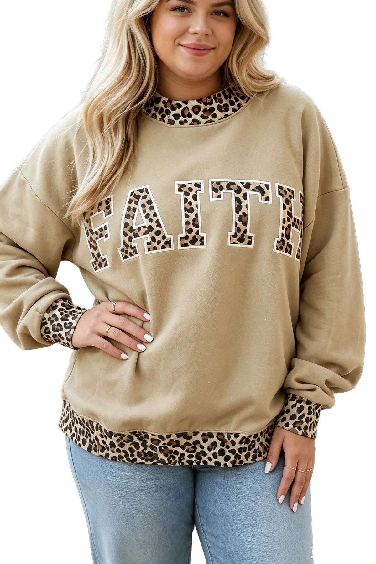 Blessed or Faith Embroidered Plus Size Pullover