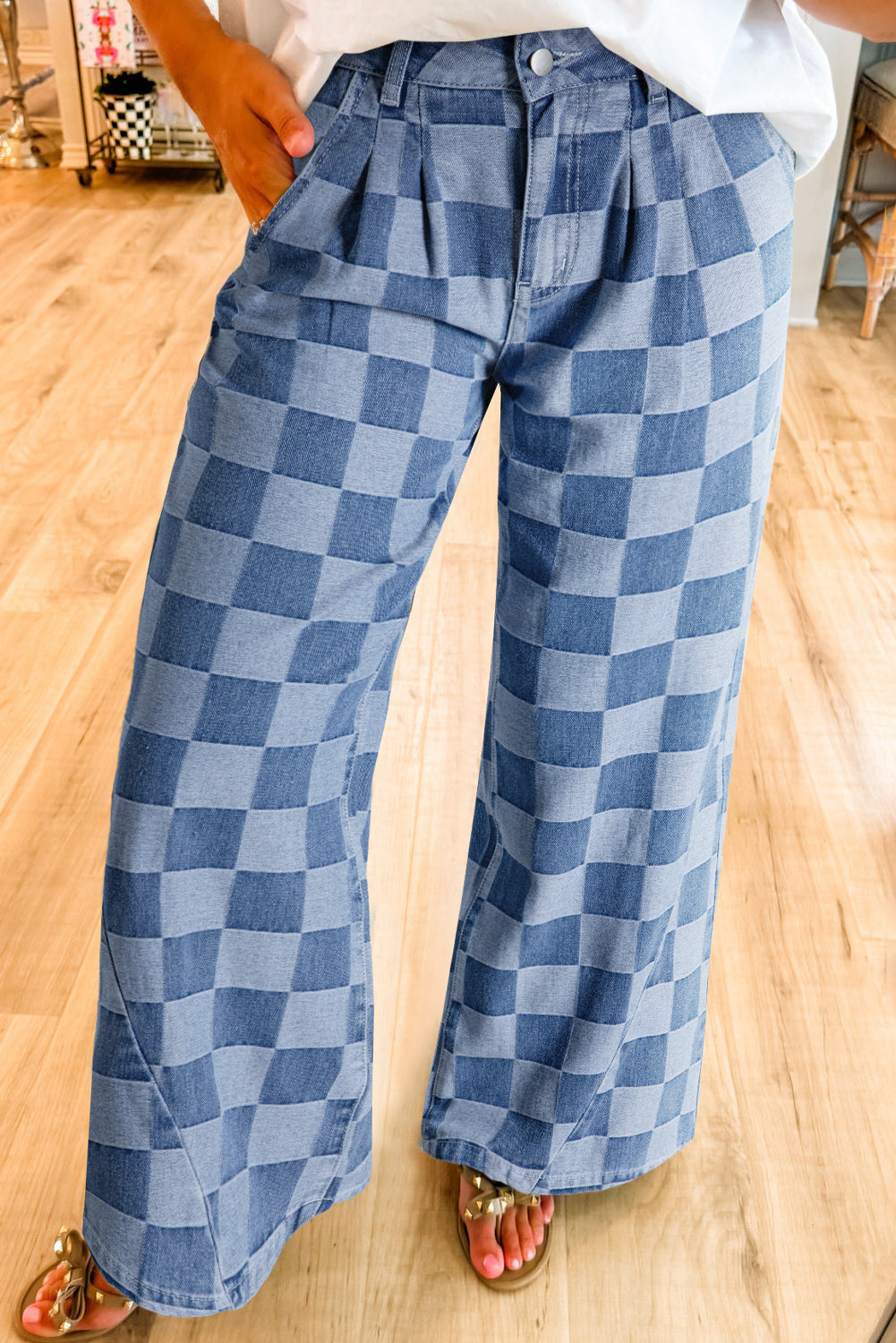 "Cute In Check" Checkered Wide Leg Jeans