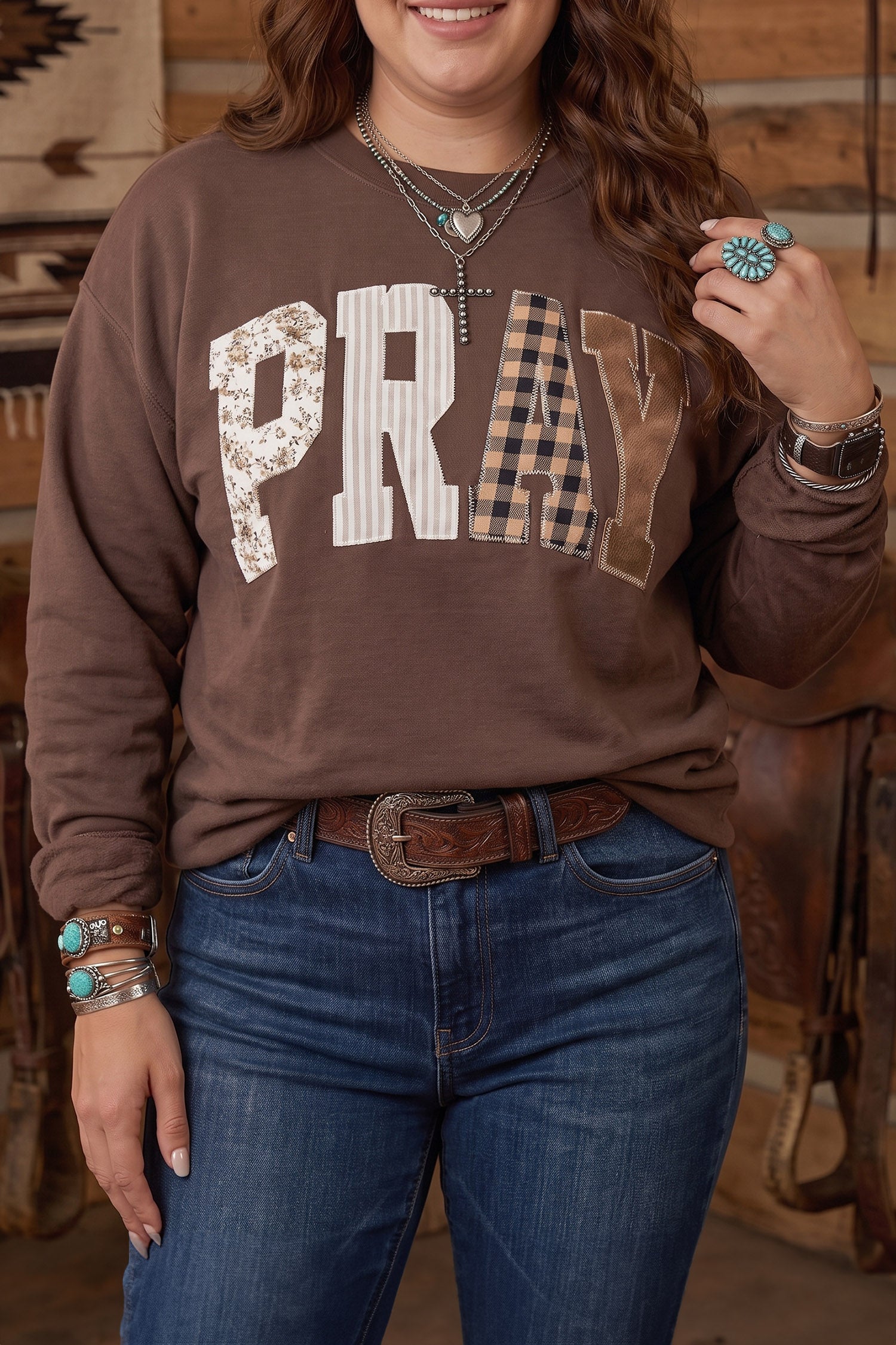 PRAY Patchwork Long Sleeve Plus Size Sweatshirt
