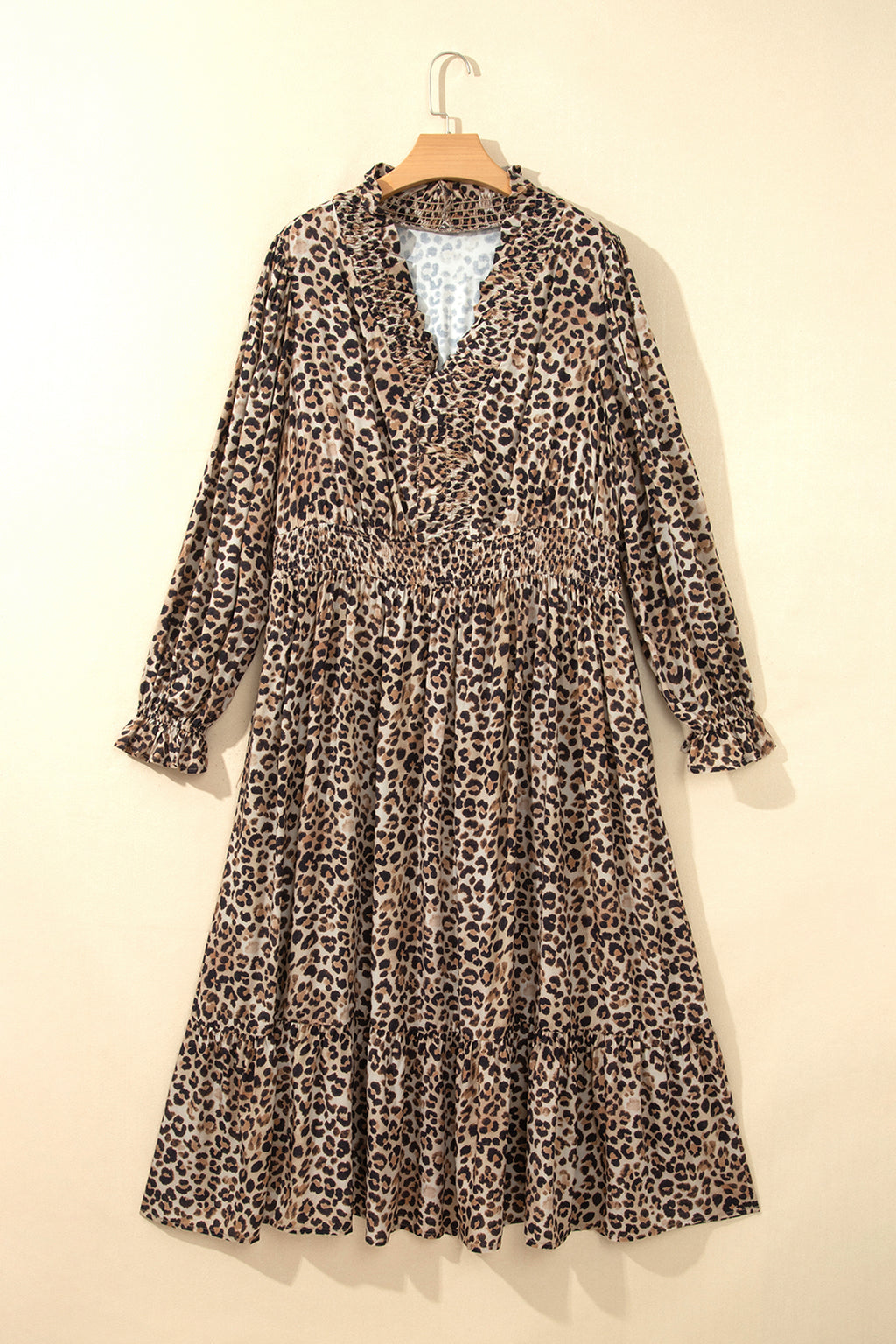 Brown Leopard Long Sleeve Plus Size Dress